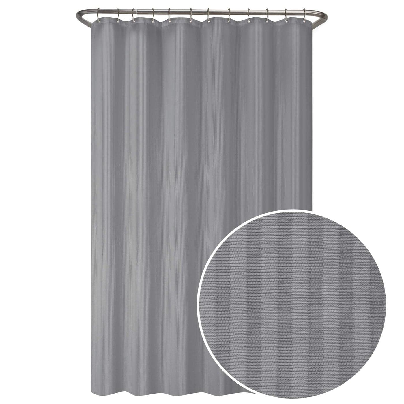 Zenna Home Ultimate Striped Waterproof Fabric Shower Curtain or Liner 70 x 72 Grey MSC19089