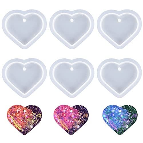 Nifocc 6 PCS Heart Shape Resin Molds Cute Heart Casting Molds with Hole for DIY Crafts Jewelry Pendant Earring