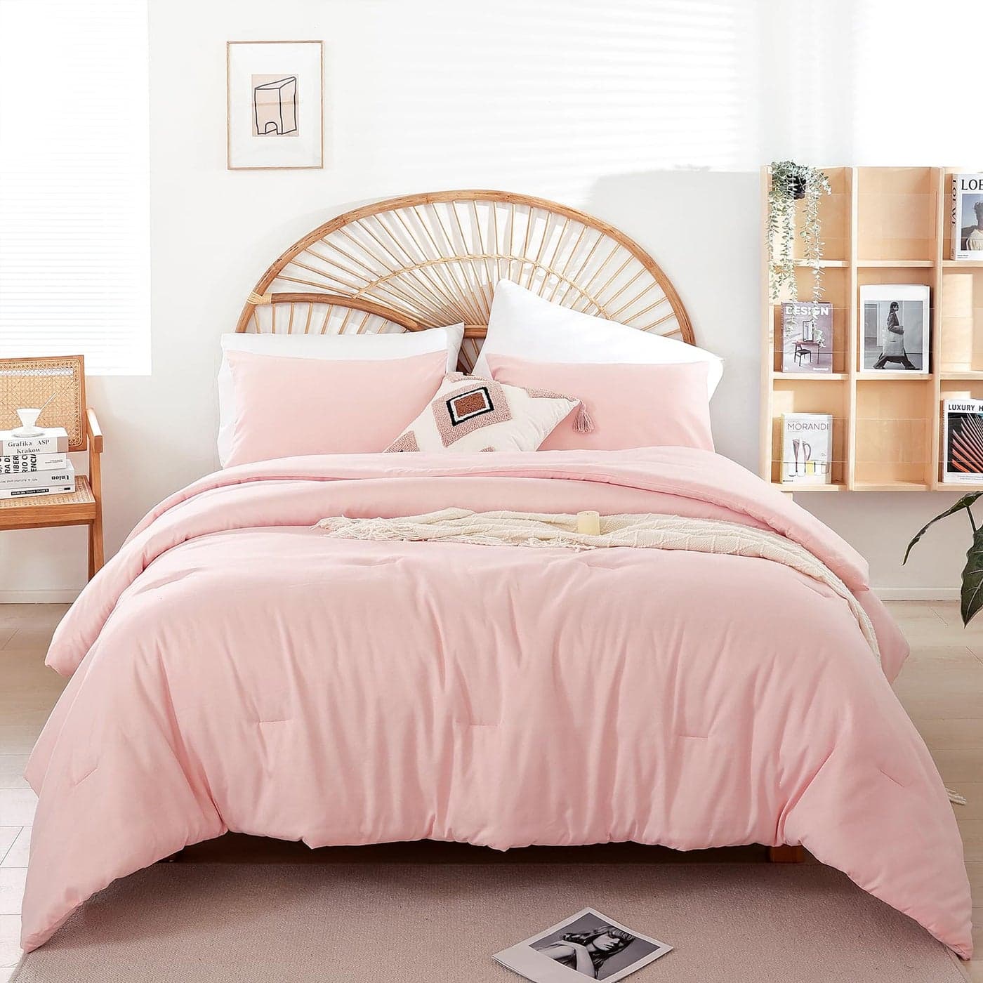 weigelia Pink Comforter Full Size Set Soft AllSeason Bedding with 300GSM Fluffy Microfiber Includes 2 Matching Pillowcases Elegant Blush Pink Comforter for Girls Teens and Women