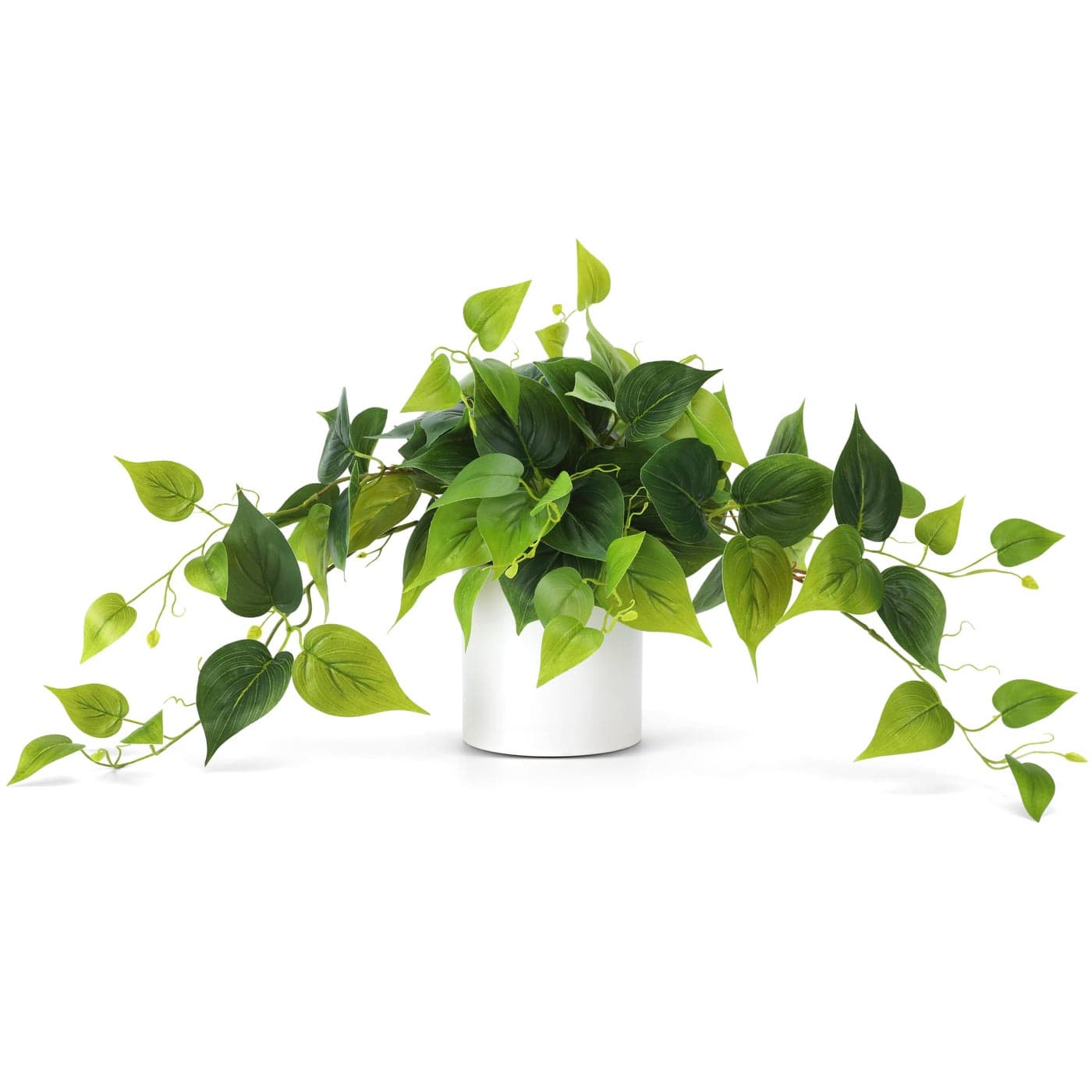 WOODWORD Faux Potted Plant Fake Pothos Decorative Plants with White Ceramic Pot for Desk Shelf Bathroom Living Room Decor Fake Plant for Home Office Decor Indoor Outdoor