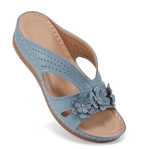 Ecetana Sandals for Women Wedge Shoes: Slip On Dressy Summer Comfortable Slides Sandals Lightweight Memory Foam Platform Shoes