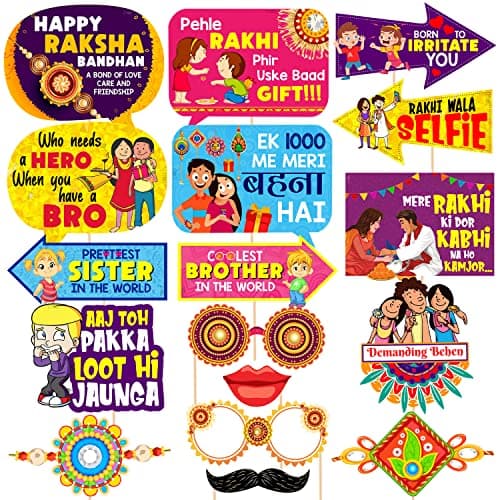 Zyozique 17 Pcs Multi Colour Rakhi Photo Booth Props for Raksha Bandhan Festival
