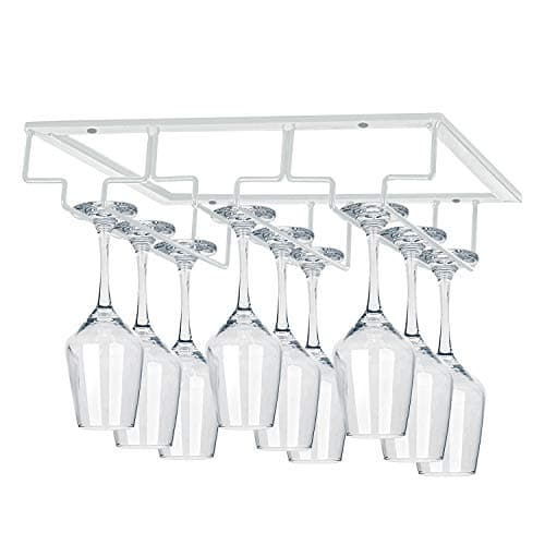 MOCOUM Wine Glass Rack, 3 Rows, White, Under Cabinet, Stemware Hanger, 1 Pack