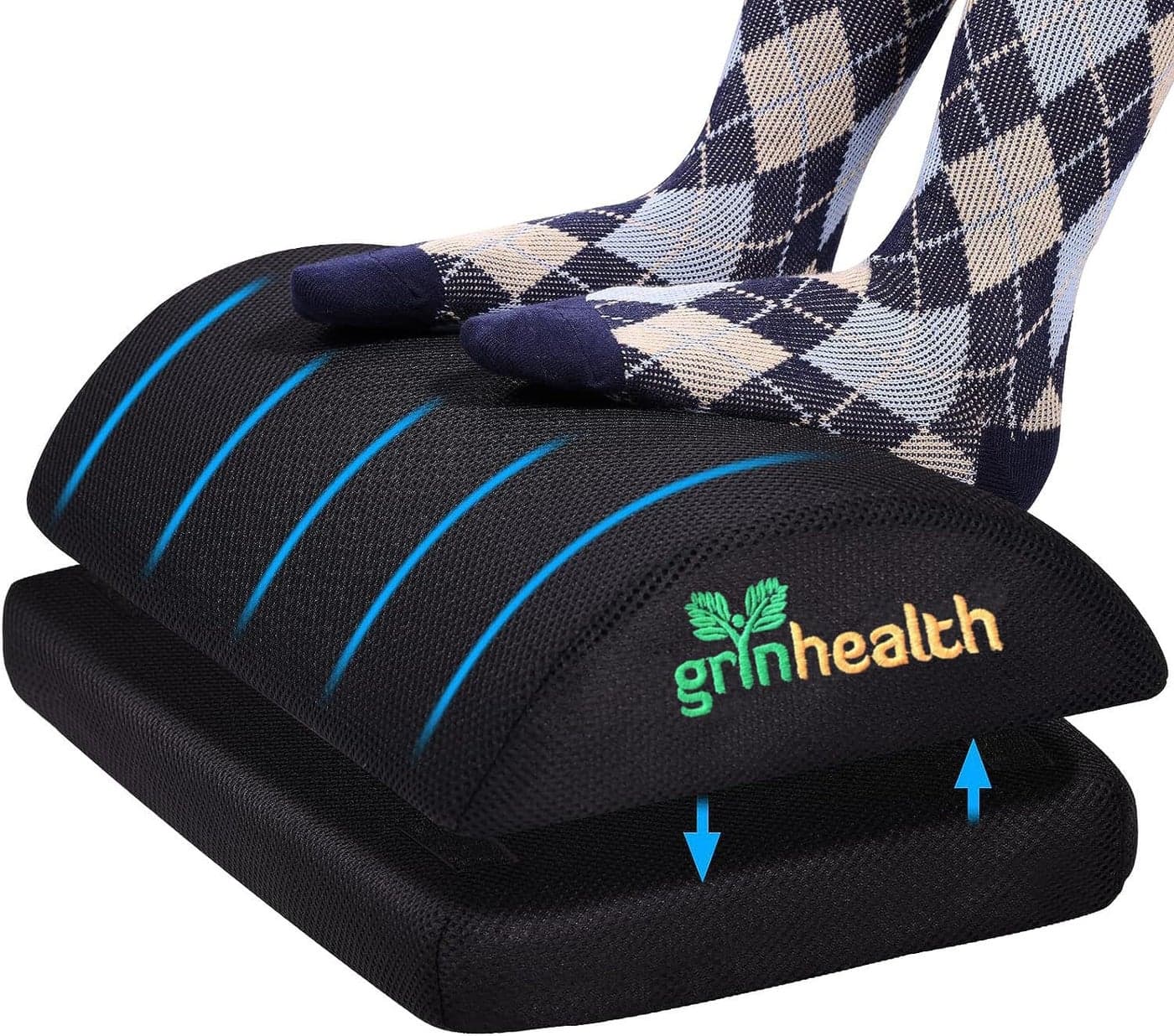 Grin Health Adjustable Foot Rest for Added Height Ergonomic Footrest Under Desk with Non-Slip Bottom Orthopedic Legrest Adjustable Two Height for Office Chair Desk Gaming Home Travel Versatile Footstool