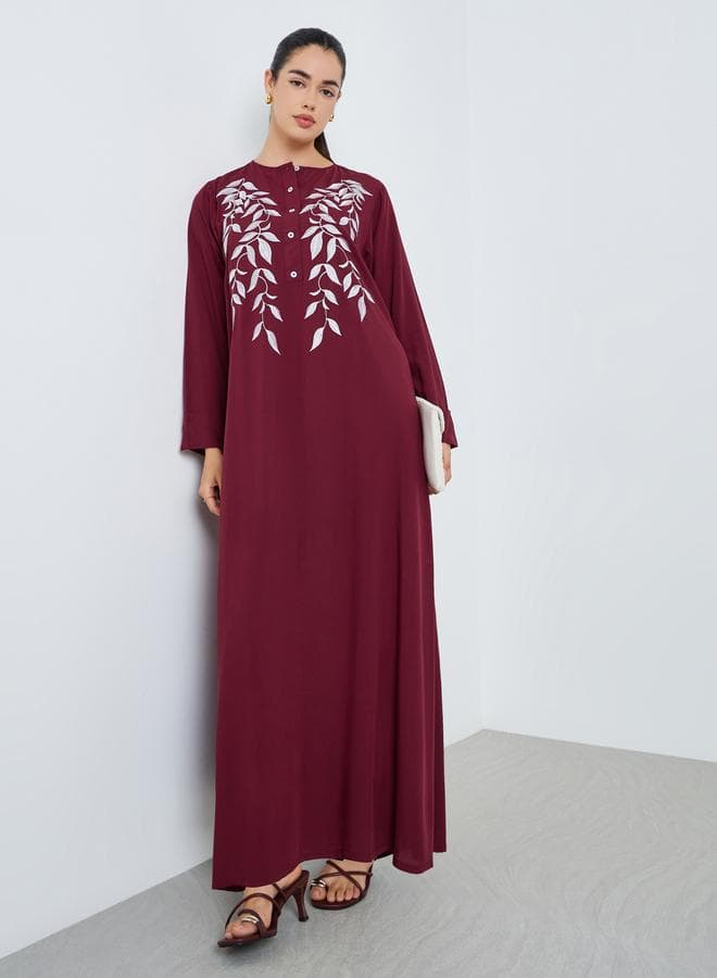 Women Maroon Embroidered A-Line Jalabiya