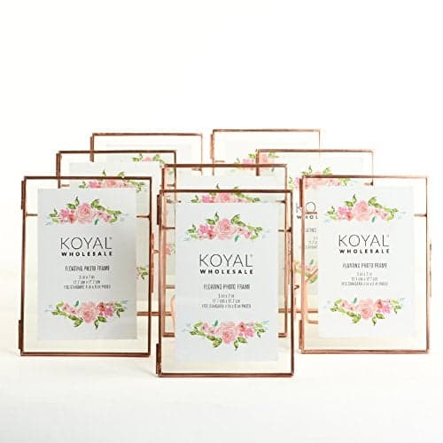 Koyal Wholesale Pressed Glass Floating Photo Frames 5 x 7 Frame, Rose Gold 8-Pack with Stands Use Horizontal or Vertical