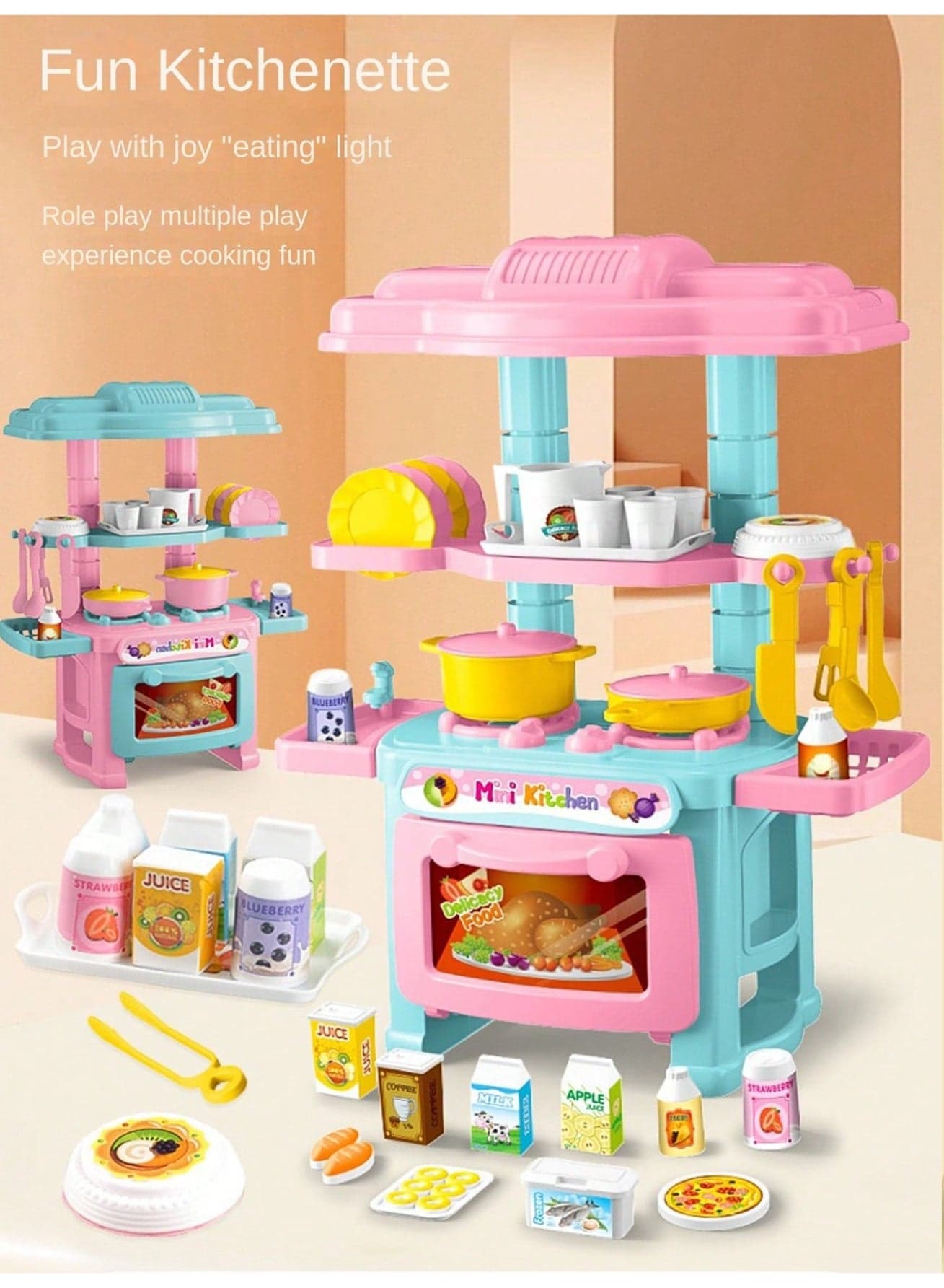 Kids Kitchen Playset - 48-Piece Cooking Toy Set with Realistic Utensils, Sink, Oven, and Draining Rack; Encourages Role Play and Hands-On Learning, Perfect for Ages 3-6,Color Random