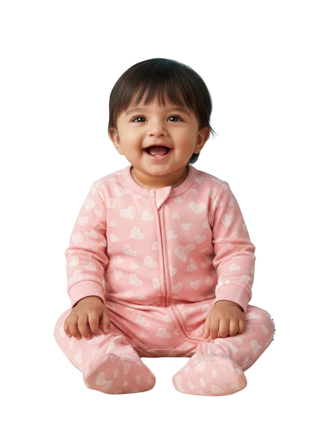 The Mom Store Baby Zipper Romper For Boys And Girls | Cotton | Soft Infant Bodysuit | Trendy Stylish Sleepsuit Nightsuit For Newborn Baby | Printed | Rosy Hearts, Pink | 6-9M
