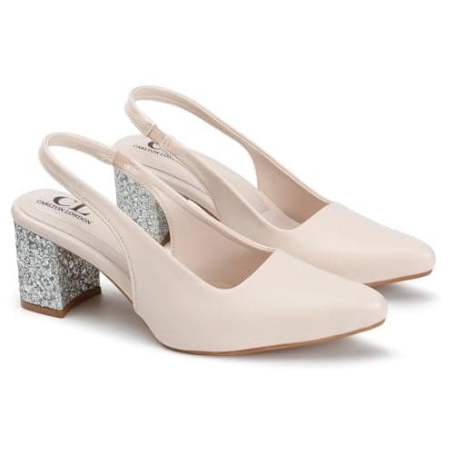 Carlton London Women Cream Stylish Backstap Sandal with Block Heels, Pointed Toe for Party and Formal Occasions (37)
