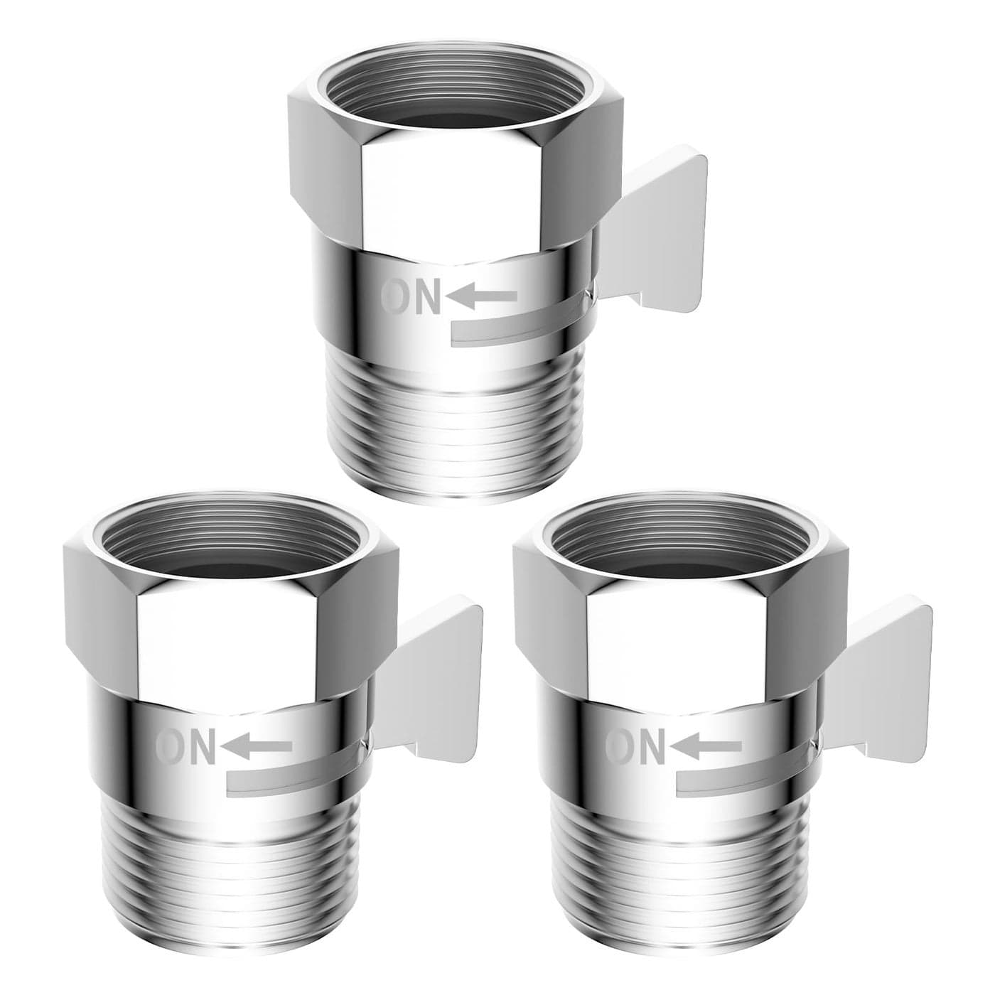 Hibbent All Metal 3 Pack Shower Head Flow Control Valve G12 Brass Shutoff Valve with Metal Handle Lever Shut OFF Water Flow Control Regulator for Handheld Shower or Bidet Sprayer Chrome