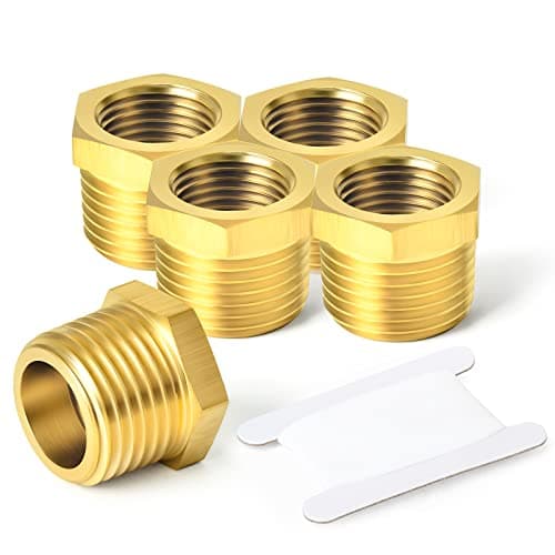 TAISHER 5PCS Brass Reducer Hex Bushing Threaded Pipe Fitting 1" NPT Male x 3/4" NPT Female Adapter