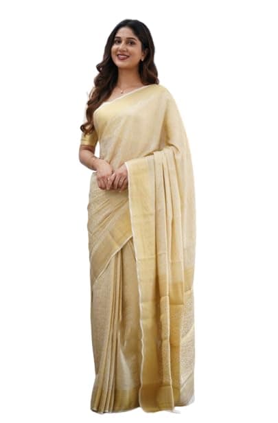 Flosive Women's Mix Color Kanjivaram Silk Saree with Rich Gold Zari Woven Border & Pallu, Traditional South Indian Style Saree with Unstitched Blouse Piece for Wedding Party Festive- Wear