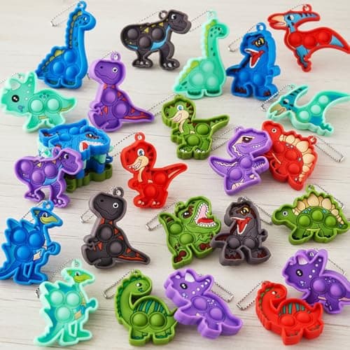 24 Pcs Dinosaur Party FavorsEaster Egg Stuffers for Kids Toddlers Fidgets Pop Keychain Bulk Basket Fillers Goodie BagsStress Relief Sensory ToysBoys Girls Classroom Prizes Birthday Gift Exchange