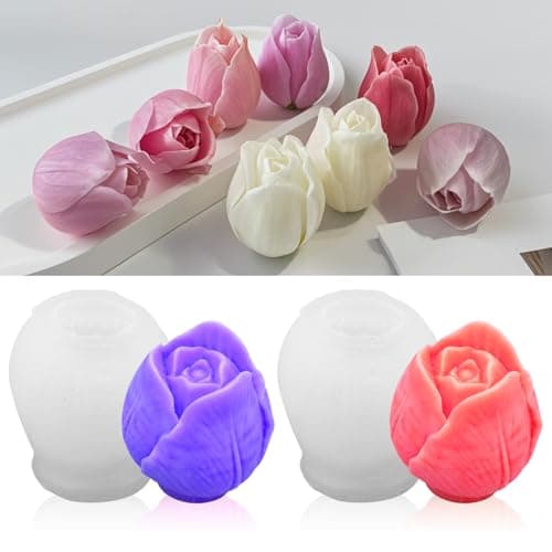MGLIFEUL 2Pcs Tulip Silicone Candle Flower Wax Mold Silicone for Candles Resin Making Molds Moldes De Silicona para Hacer Velas Artesanales De Siliconafor Making Mothers Day Gifts for Mom Daughter