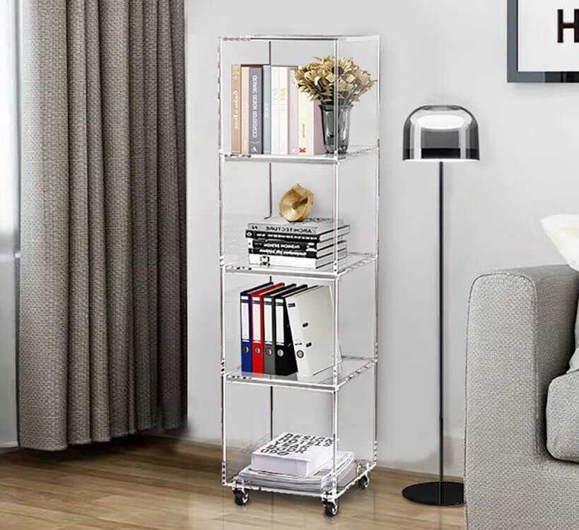 ONELUX 5Tier Acrylic Corner Shelves Square Display Rack Multipurpose Shelving Unit On Wheels2301