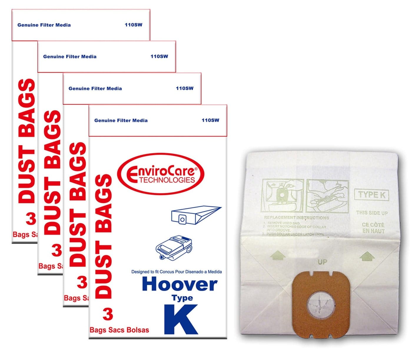 EnviroCare Replacement Vacuum Cleaner Dust Bags made to fit Hoover Type K Canisters 12 Pack