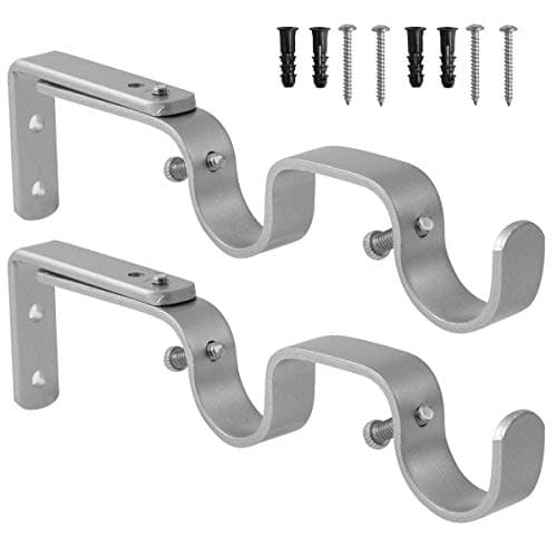 Anndason Heavy Duty Curtain Rod Brackets Adjustable Double Rod Holders 1 Inch 2 PCS Silver