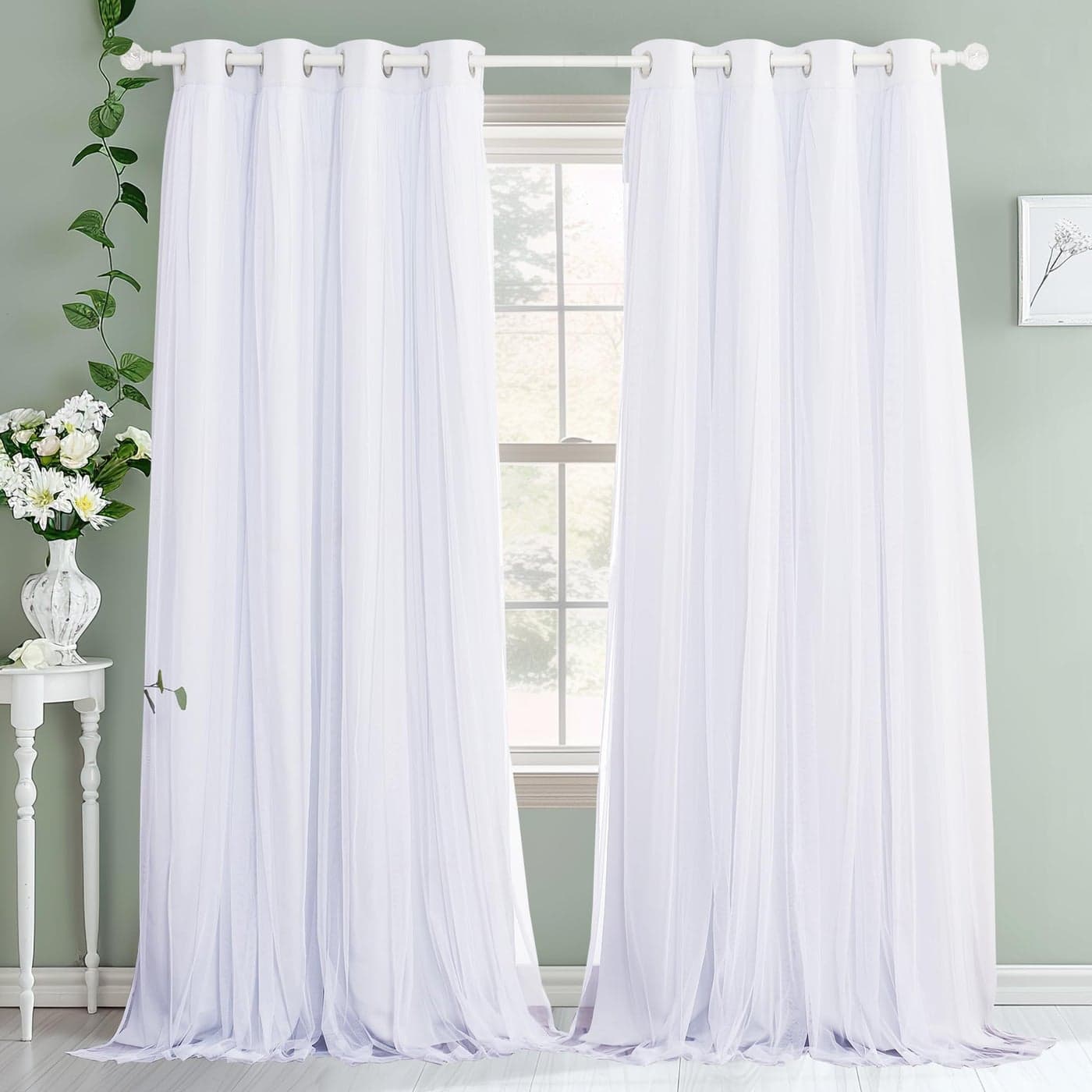 PONY DANCE Bedroom Curtains 63 Inch Length Sheer Overlay Blackout Curtains 52 inches Wide Window Treatment Panels Cortinas De Sala Elegantes Winter White Set of 2 with Extra TieBacks