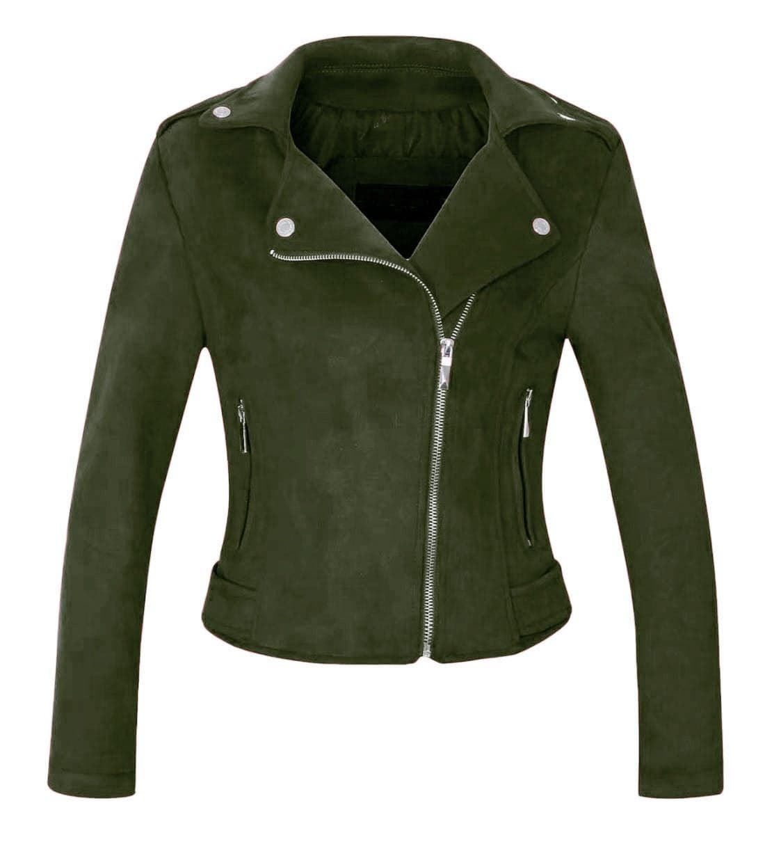 CHARTOU Women's Fall 2023 Fashion Faux Suede Leather Casual Moto Biker Jacket Coats (X-Small, Army Green)
