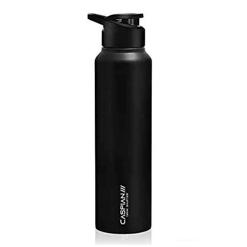 CASPIAN /// HIke ISI Certified Stainless Steel Water Bottle 1 ltr. (Black, 1 Litre) | Leak Proof Sipper for Fridge Home Office Travel School Kids Boys Girls Adults Sports Gym Yoga Gift | BPA Free