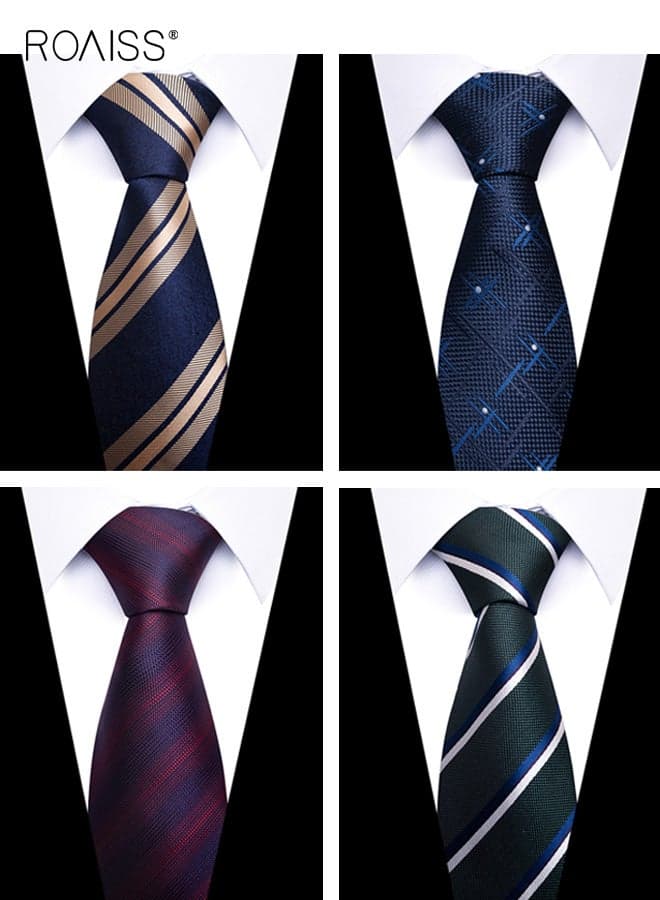 4 PCS Classic Men's Silk Tie Necktie Woven Neck Ties Mens 8cm Business Professional Striped Tie Wedding Suit Accessories Tie