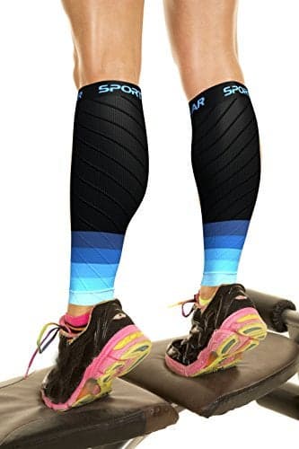 Physix Gear Calf Compression Sleeves - Shin Splint Support for Running, Enhanced Performance & Comfort for Men & Women (Black/Blue, L/XL)