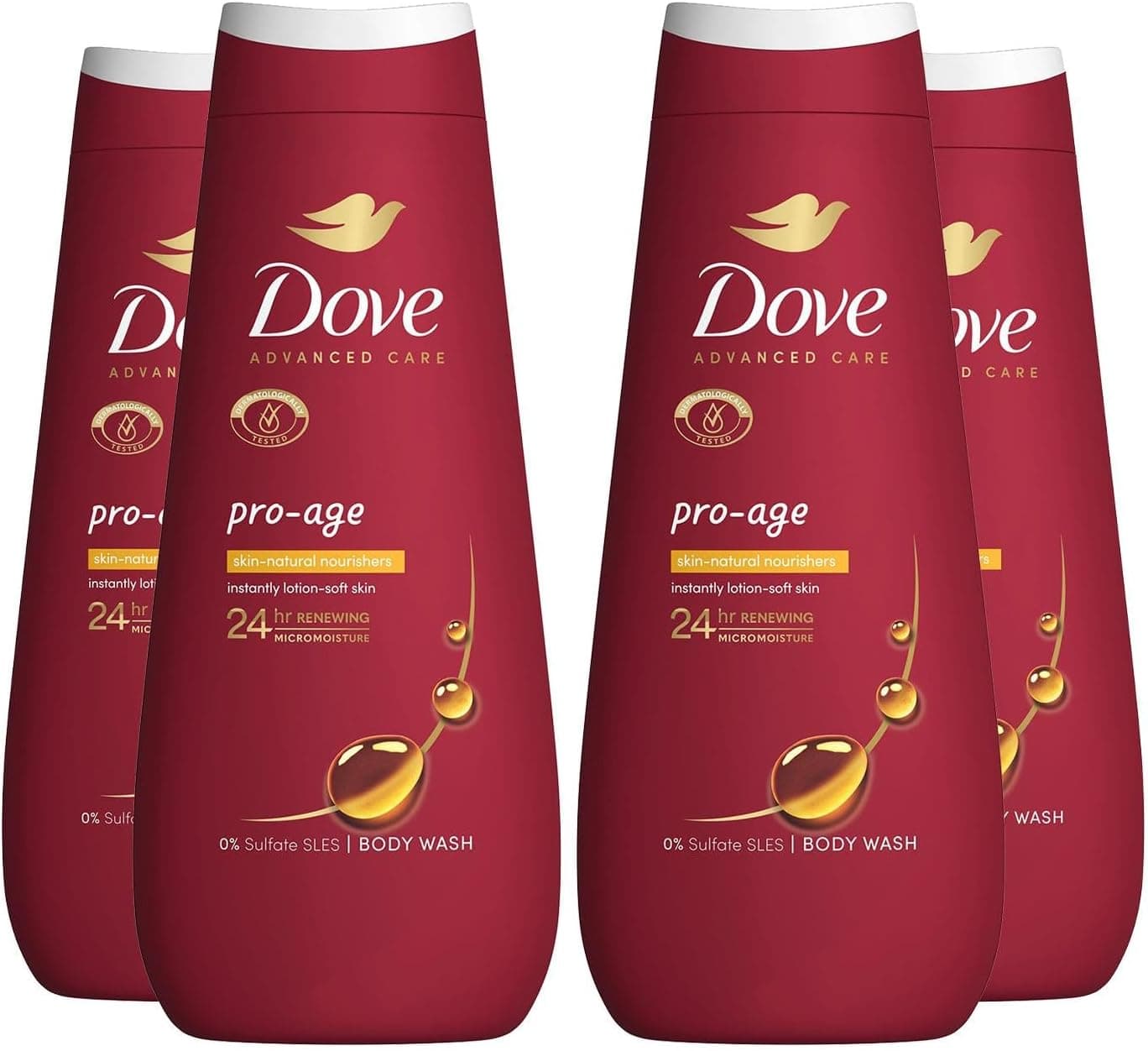 Dove Advanced Care Sulphate Free Body Wash for Women Made with SkinNatural Nourishers and Micromoisture Provides 24 Hours Renewing LotionSoft Softer Skin 400ml Pack of 4