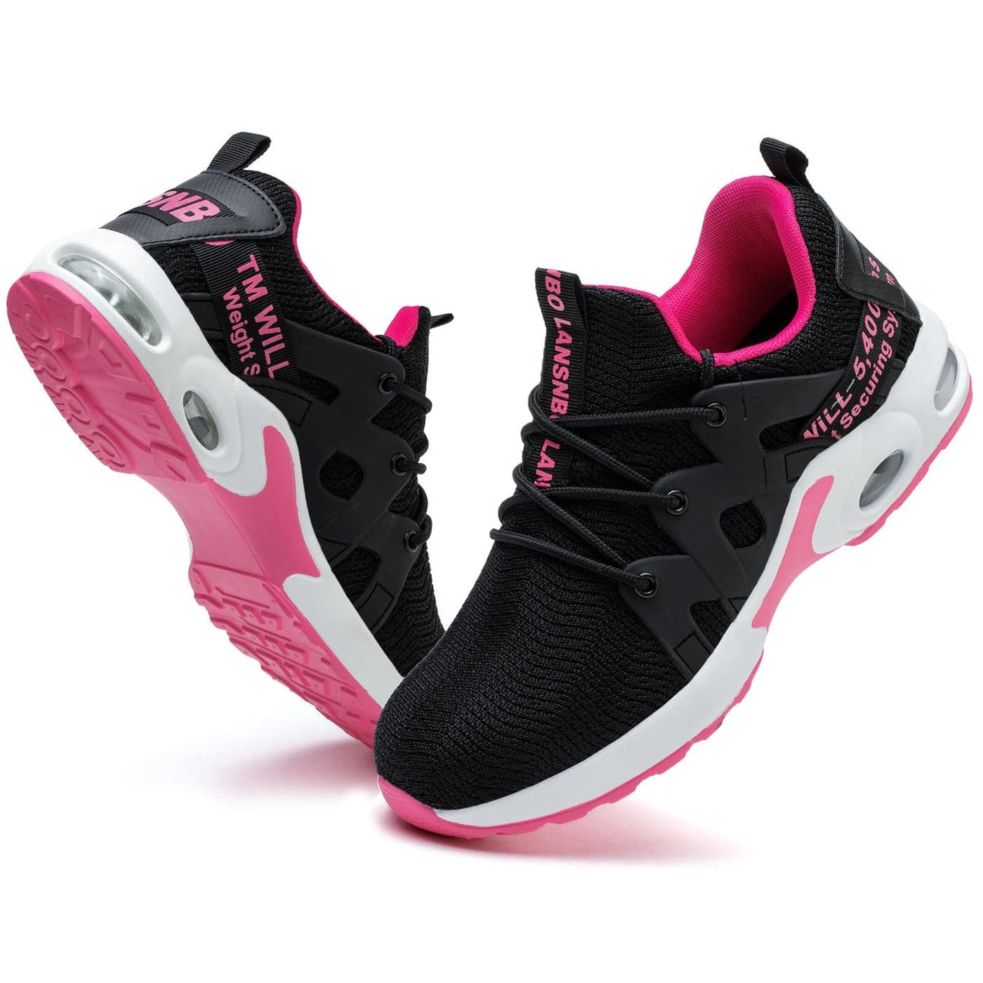 LANSNBO Steel Toe Shoes for Women Indestructible Safety Work Shoes Air Cushion Lightweight Breathable Utility Sneakers Puncture Proof Slip Resistant Composite Toe FootwearHEI Hong 38 Blackred