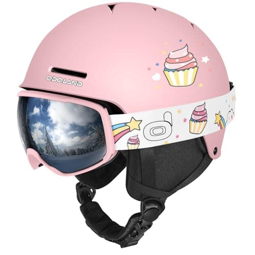 Odoland Kids Ski Helmet, Snow Helmet with Ski Goggles for Boys and Girls, Safety Youth Snowboard Sports Helmets and Goggles Set for Children Ages 6-14, Pink, S