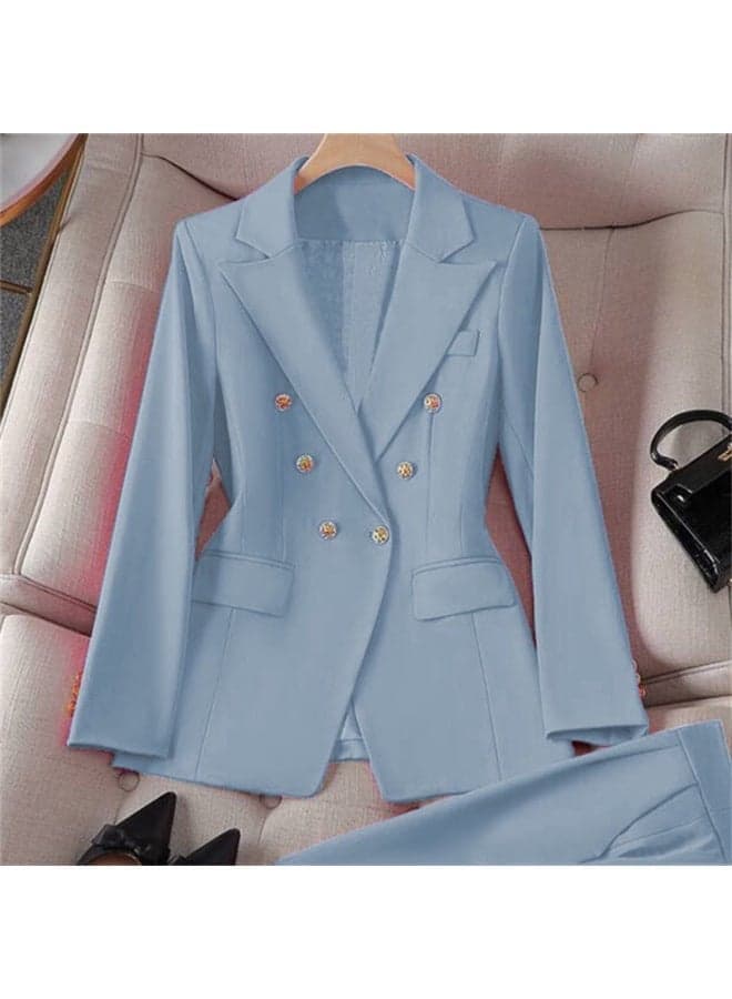 Royal Blue Slim-Fit Suit Women'S Metal Double-Breasted Elegant Commuter Waist Business Suit Jacket