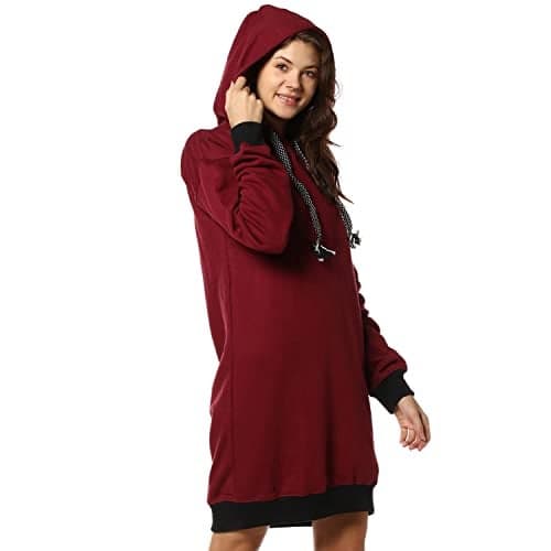 Campus Sutra Women’s Maroon Solid Long Sweatshirt with Hoodie Regular Fit for Casual Wear | Cotton Blend Fabric | Trendy Sweatshirt Crafted with Comfort Fit & High Performance for Everyday Wear