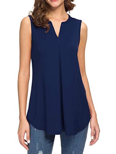 Neineiwu Women's Summer Sleeveless V Neck T-Shirt Casual Tank Tops Blouse Shirts (2XL,Navy Blue)