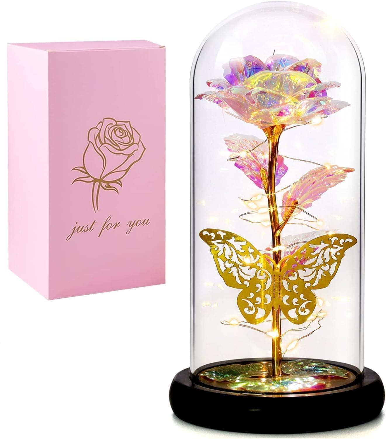FWQPRA Rose Mothers Day Flower Dome for Mom from Daughter Son, Birthday for Women Grandma Wife Girlfriend Sister, Womens Gift for Teacher,Anniversary Christmas (Rose Flower)