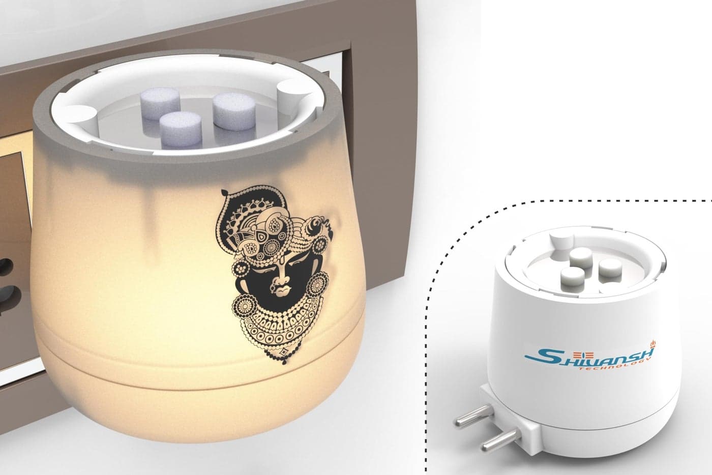 SHIVANSH TECHNOLOGY® Electric Kapoor Dani Camphor Burner & Diffuser for Home | Puja Camphor Machine with Night Lamp | Aroma Oil & Incense Burner with Safety Features (Warm White Light, Shrinathji)
