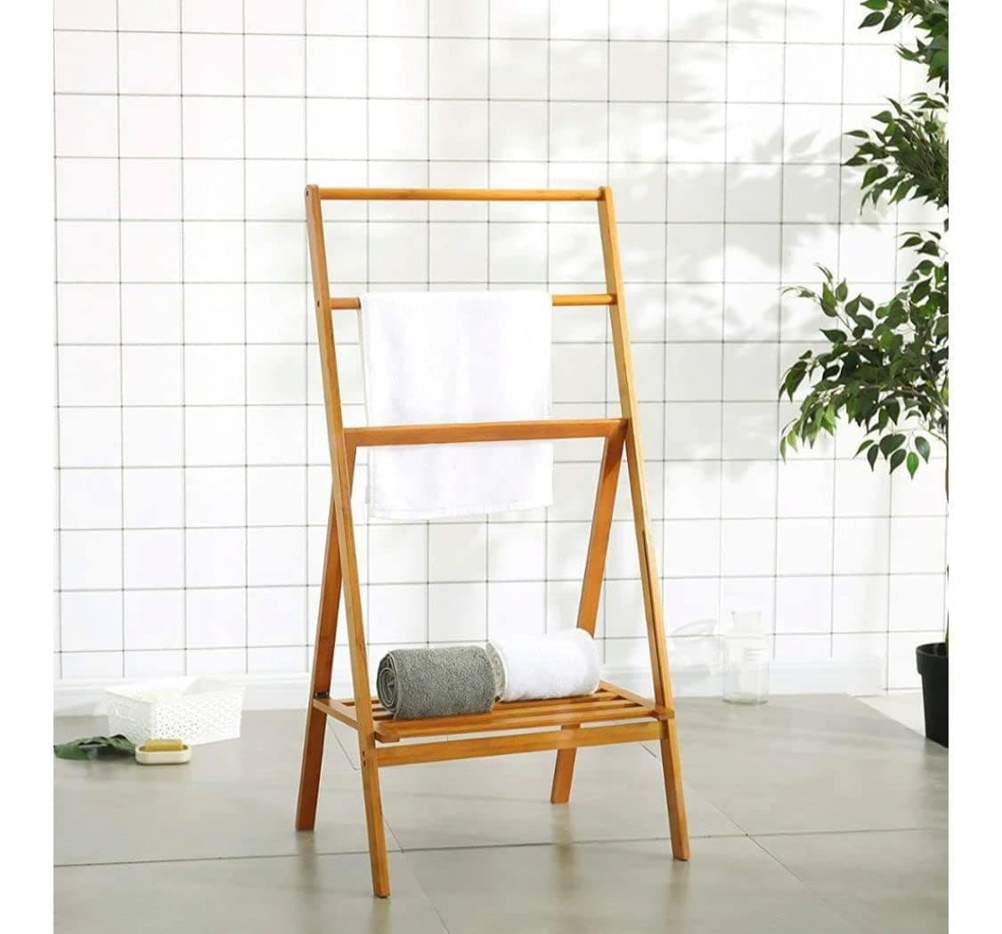 Towel Ladder Wooden Rack Rail Blanket Towel Clothes Linen Railing Hanger for Bathroom Bedroom Wooden Towel Holder 3 Tier WH