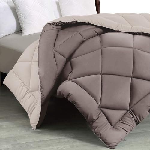 FRESH FROM LOOM Microfiber All Seasons Collection 300 GSM Premium Bed King Size Winter Reversible AC Comforter: Razzai Quilt Blanket for King Bed (Mocha and Vanilla, 90x100 Inches), Grey