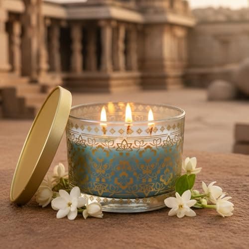 EKAM 2025–26 Festive Fragrance Gift| Scented 3 Wick Candle| Mogra | Inspired by Stone Palace | 28-Hour Burn | Essential Oil Infused | Gift Box for Festive Celebrations, Weddings, Giveaways, etc.