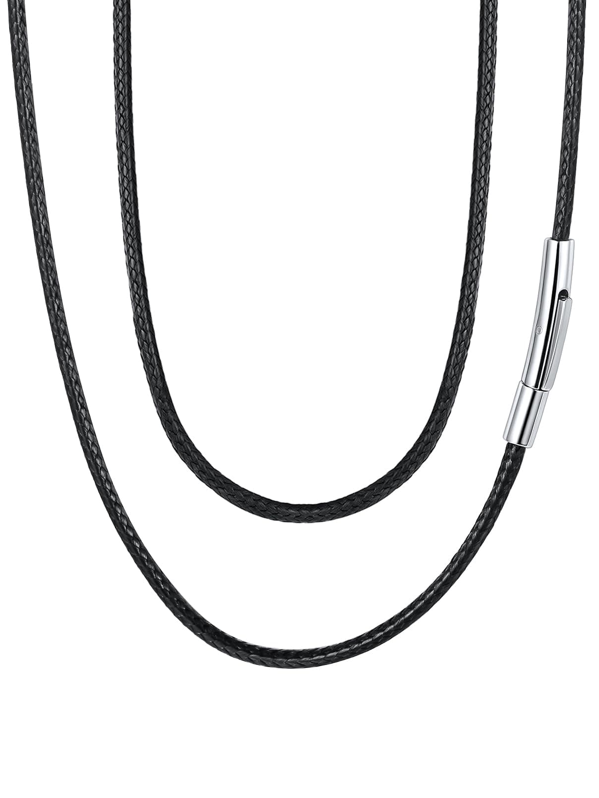 FaithHeart Leather Necklace Cord, 16 Inch Black 2MM Wax String Rope Chains for Men, Waterproof Choker Neck Chain Charms Gifts