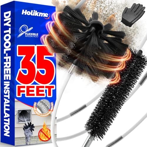Holikme 35Feet Dryer Vent Cleaner Kit Lint RemoverFireplace Chimney BrushesReplacement PartsDuct CleaningFlexible Lint Brush with Drill Attachment2Use with or Without a Power Drill
