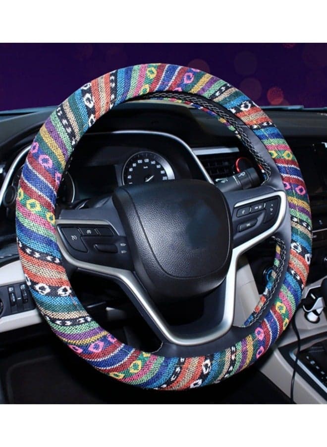 Boho Steering Wheel Cover for Women, Universal Fit 38 CM Car SUV, Hippie Style Protector Cover, Anti-Slip, Breathable, Absorbing Sweat