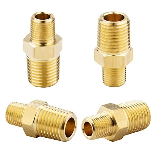 KOOTANS 1/4 NPT x 1/8 NPT Male Solid Brass Nipples, Heavy Brass Pipe Adapter Fittings Hex Reducing Nipples Connectors 4Pieces
