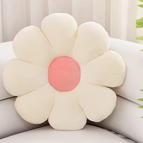 ZAKUN Flower Pillow, Daisy Throw Pillows, 21.6" Cute Shaped Pillow Seating Cushion, Aesthetic Decorative Pillows for Sofa Couch Bed Room Décor,White