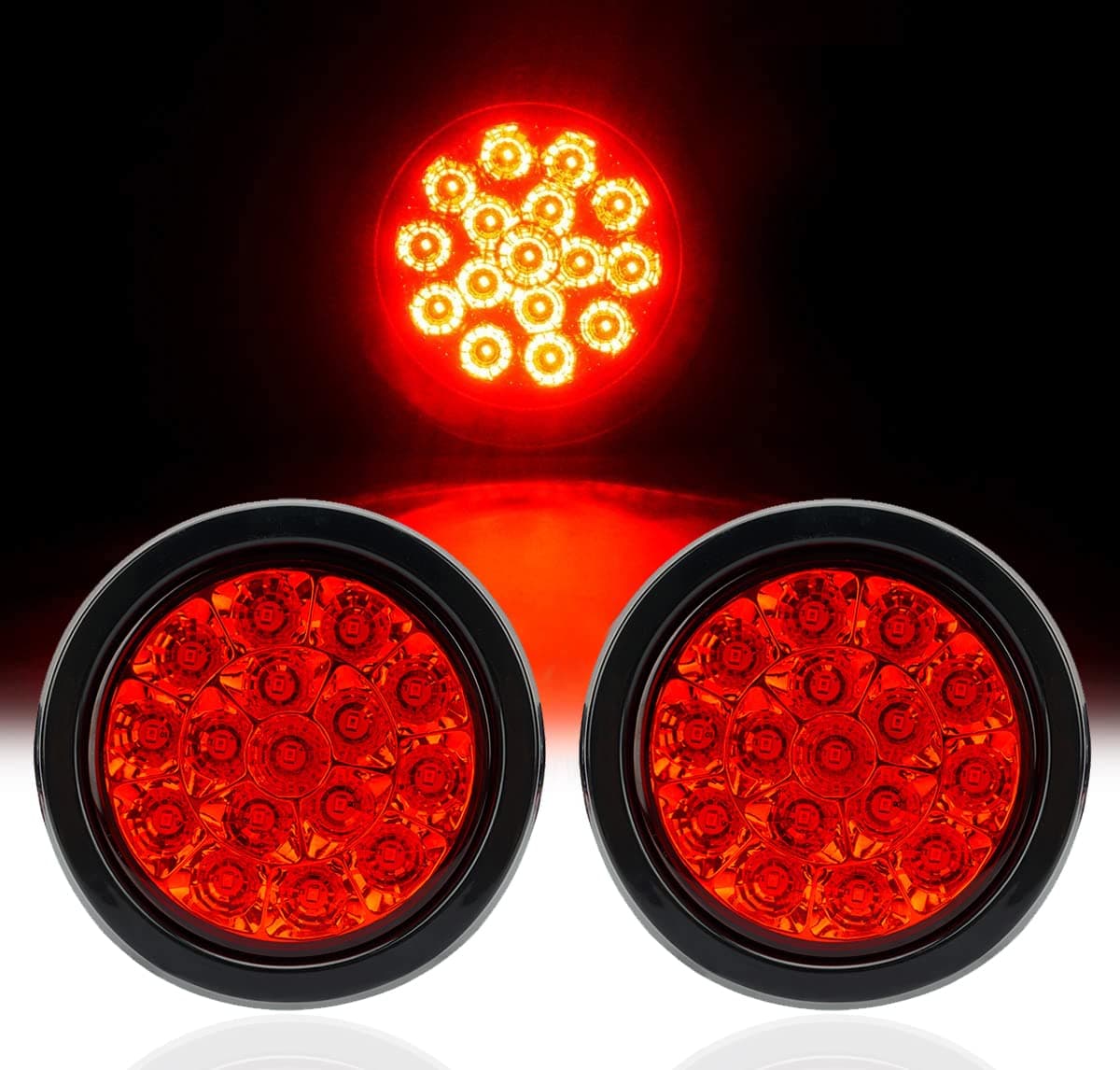 auovo 4" Round led Trailer Lights with Rubber Grommet 12/24V RED 16LED Waterproof Brake/Stop/Turn Tail Marker Light/Lamp for RV Trucks Trailer(2 Pcs)