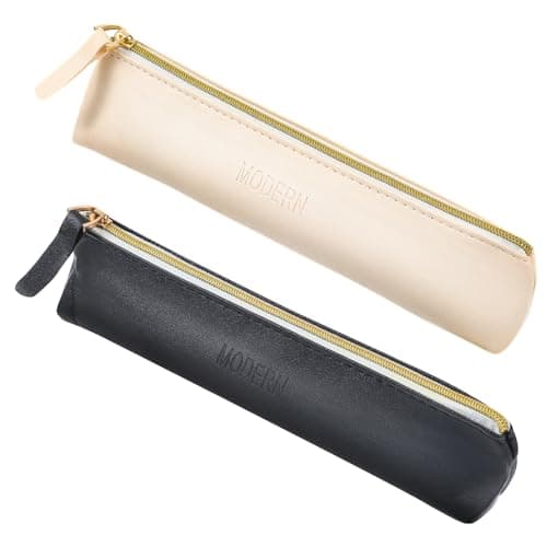 Tucnoeu 2pcs Mini Cosmetic Bag for Purse, 7.87 x 2.55inch Small Leather Pouch Make Up Bag with Zipper Portable Small Cosmetic Organizer for Women and Girls, Black Beige