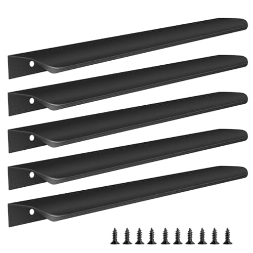 Malimali 5 Pack Black Finger Edge Pulls for Wardrobes Cabinets 11.81" Drawer Pulls Kitchen Cabinet Handles Modern Aluminum Concealed Tab Pulls for Closet Door, Matte Black
