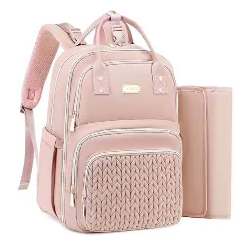AIJIEKE Quilted Diaper Bag Backpack with Changing Pad Stroller Straps Large Baby Bag for Mom and Dad Travel Backpack Diaper Bag with Insulated Pockets WetDry Separation Lightweight Pink