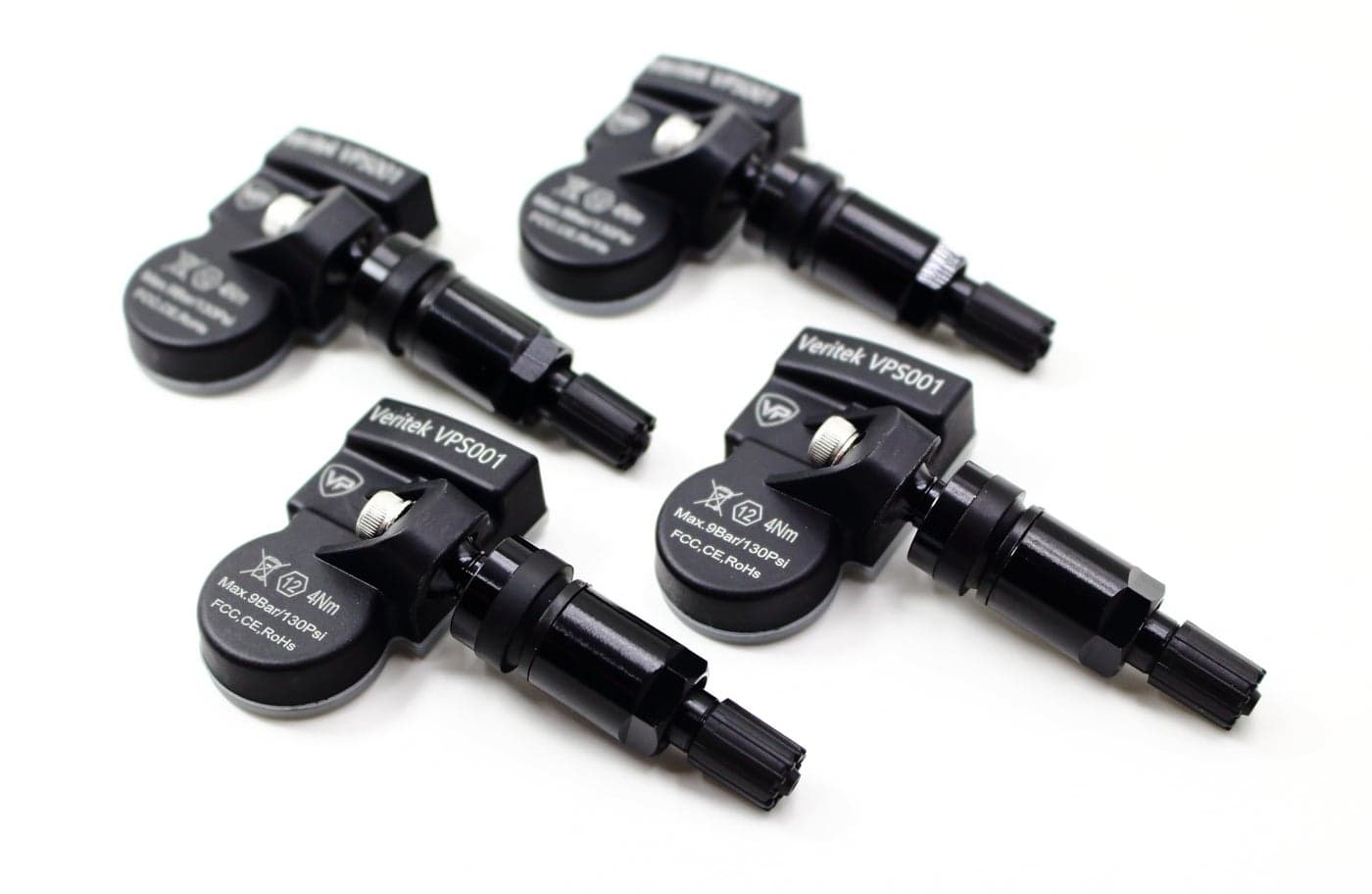 Set of 4 Veritek VPS001 315mhz TPMS Tire Pressure Sensors Replacement for 2005 2006 2007 2008 2009 Chevrolet Corvette Replaces 25758220 wBlack Aluminum Valve Stems