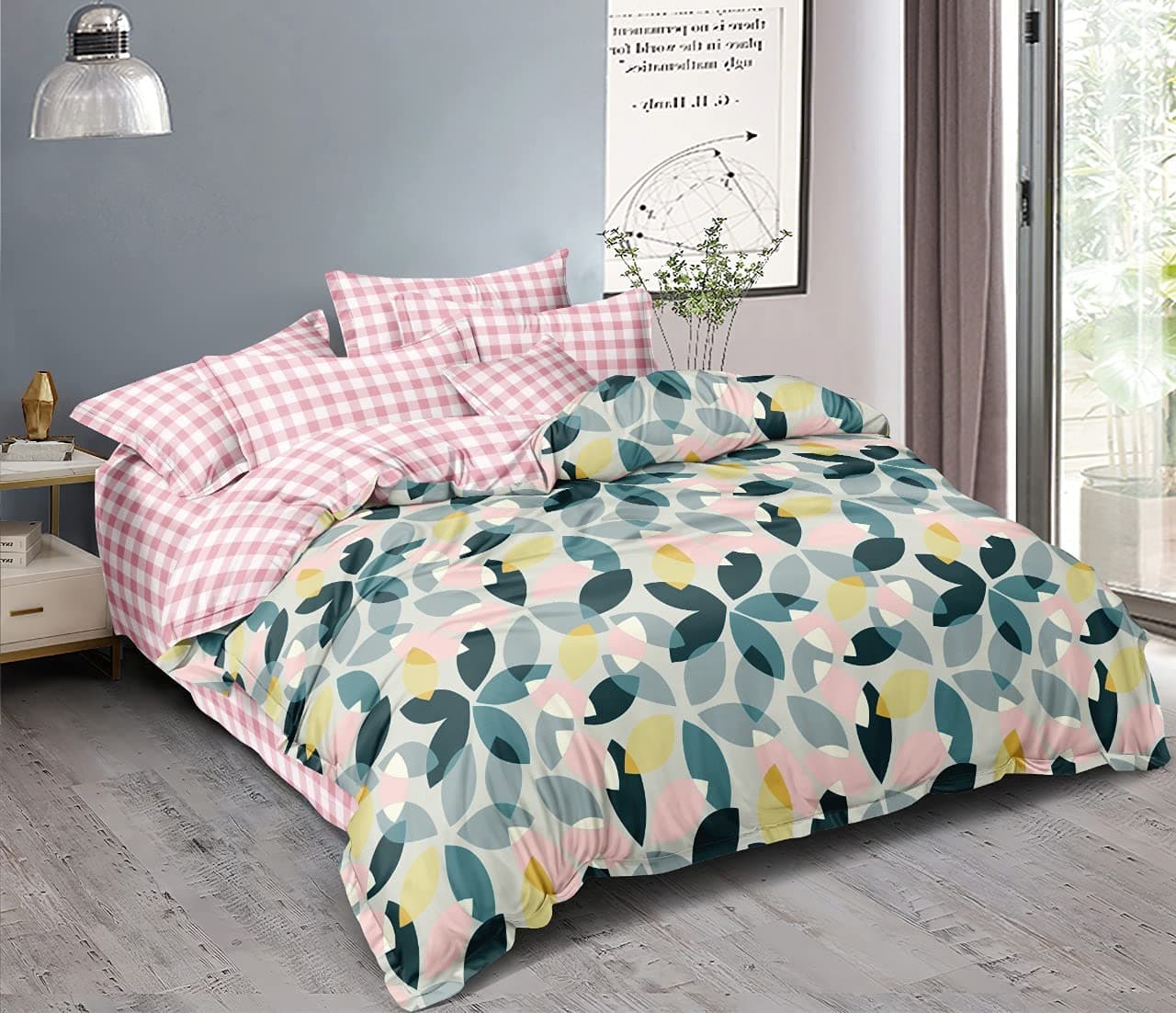 MORADO ® Premium Glace Cotton 100 GSM Floral Double Bedsheet with 2 King Size Pillow Covers (Multicolor, 90X100 Inches)