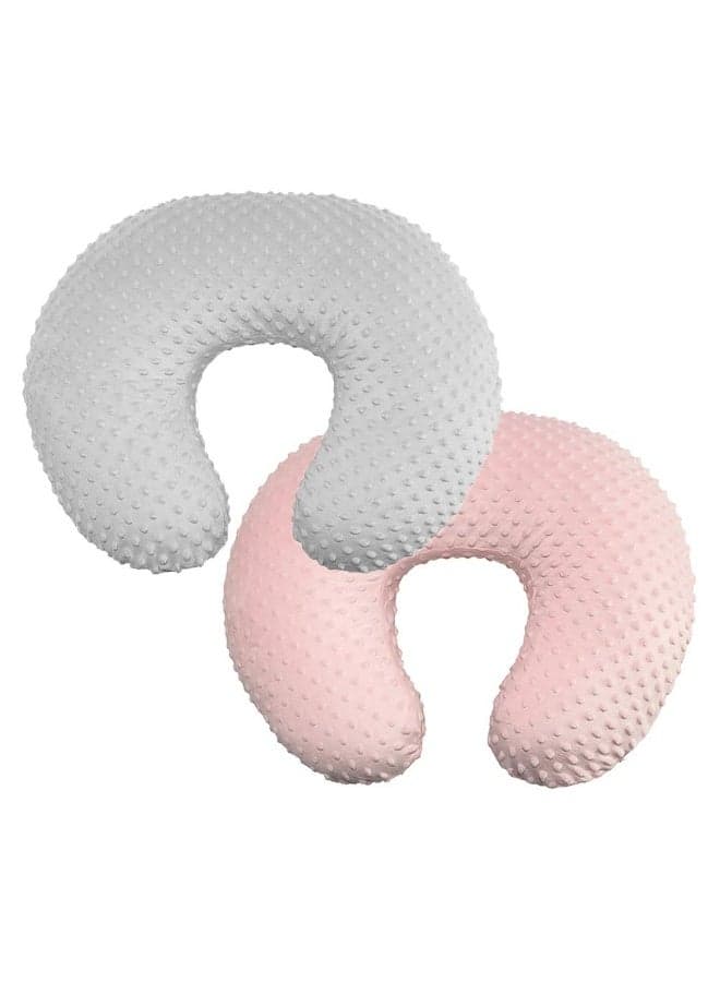 Owlowla 2Pack Nursing Pillow Cover Grey&Pink Nursing Pillow Covers Set Breastfeeding Pillow Slipcover Fits Naked Nursing Pillow for Baby Boy Girl(Silver Gray/Blush)