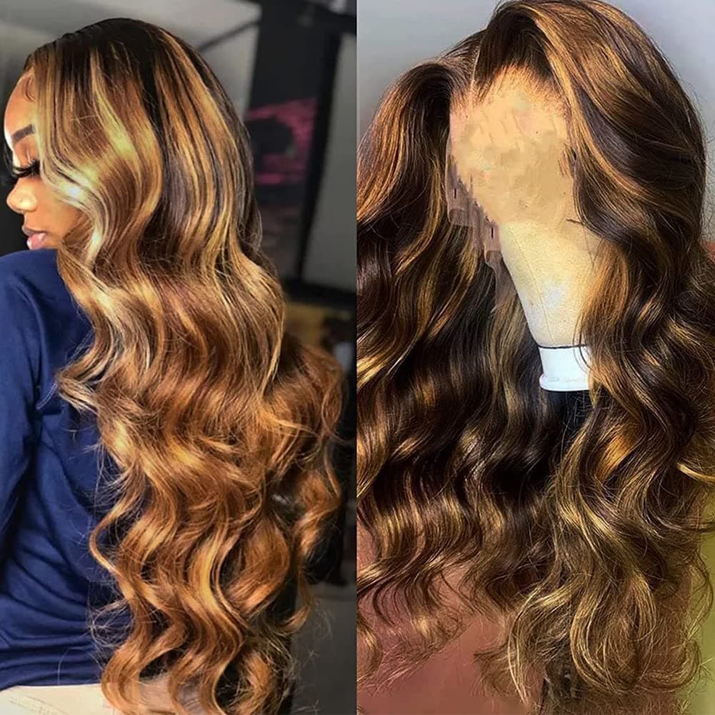 SENSAIRUITE Highlight Ombre Lace Front Wigs Human Hair Pre Plucked 13x4 Body Wave Frontal Wigs Human Hair 180 Density 427 Colored Honey Blonde Lace Front Wig for Women